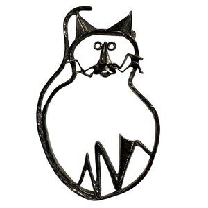 Vintage Large Cat Cartoon Brooch Bronze Tone Outline Silhouette Cat Lady 80s